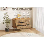 Commode en bois 6 tiroirs, style cannelé, naturel, 1 personne