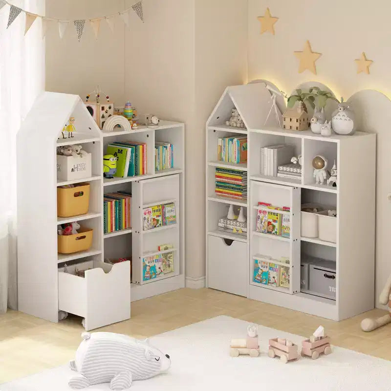 Étagère pour Livres Enfant Blanche avec 8 Casiers de Rangement
