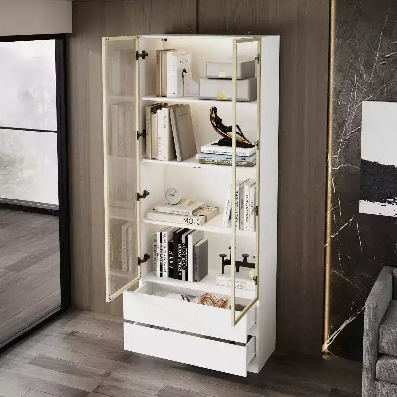 Vitrine en verre blanc avec éclairage LED, une porte