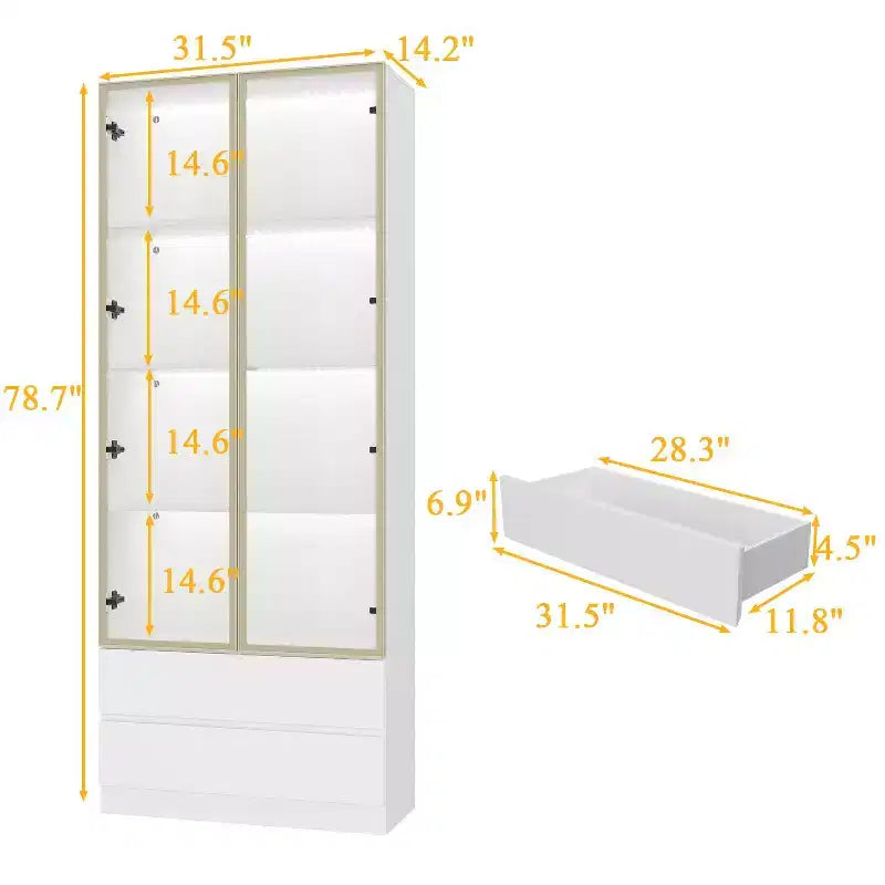Vitrine en verre blanc avec éclairage LED, une porte