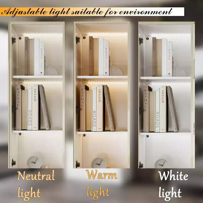 Vitrine en verre blanc avec éclairage LED, une porte