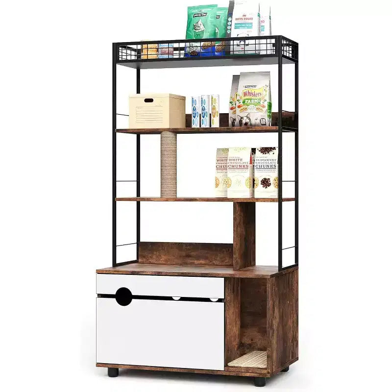 Armoire de litière pour chat vintage marron avec étagère de rangement, 1 chat