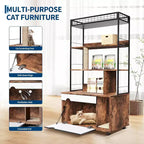 Armoire de litière pour chat vintage marron avec étagère de rangement, 1 chat
