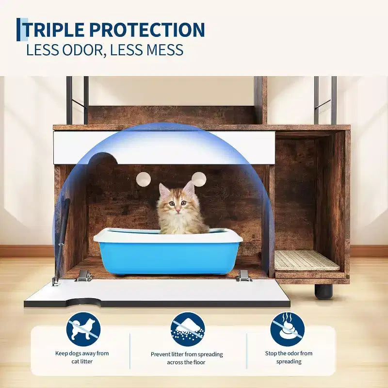 Armoire de litière pour chat vintage marron avec étagère de rangement, 1 chat