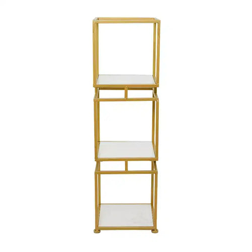 Glam Metal Marble Square Shelving Unit 3 Tier Gold - Olivia & May: Luxury Corner Display, No Assembly Required