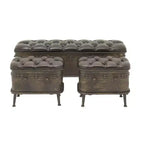 Set of 3 Vintage Metal and Faux Leather Storage Benches Brown - Olivia & May