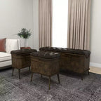 Ensemble de 3 bancs de rangement marron en similicuir touffeté vintage, 4 places