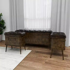 Ensemble de 3 bancs de rangement marron en similicuir touffeté vintage, 4 places