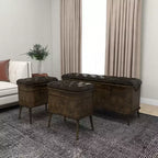 Ensemble de 3 bancs de rangement marron en similicuir touffeté vintage, 4 places