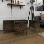 Ensemble de 3 bancs de rangement marron en similicuir touffeté vintage, 4 places