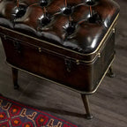 Ensemble de 3 bancs de rangement marron en similicuir touffeté vintage, 4 places