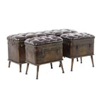 Ensemble de 3 bancs de rangement marron en similicuir touffeté vintage, 4 places