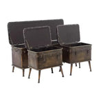Ensemble de 3 bancs de rangement marron en similicuir touffeté vintage, 4 places