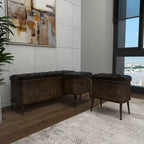 Ensemble de 3 bancs de rangement marron en similicuir touffeté vintage, 4 places