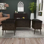 Ensemble de 3 bancs de rangement marron en similicuir touffeté vintage, 4 places