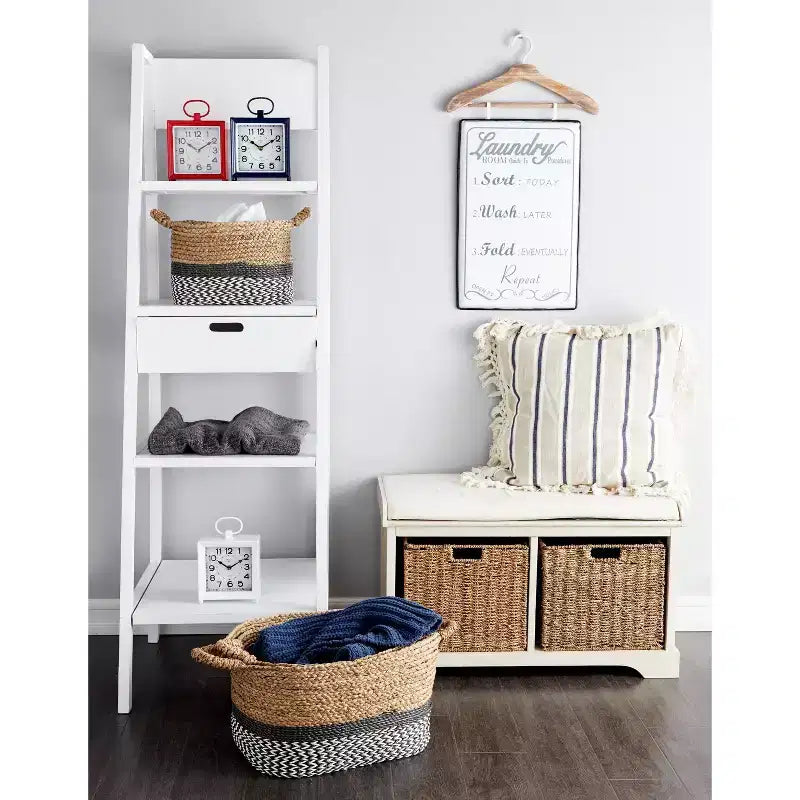 Traditional Wood Storage Basket Bench White - Olivia & May
