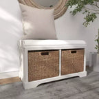 Banc de rangement capitonné blanc, lin, 1 place