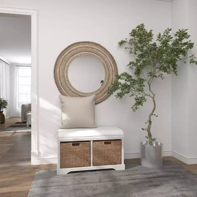 Banc de rangement capitonné blanc, lin, 1 place