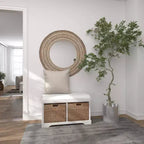 Banc de rangement capitonné blanc, lin, 1 place