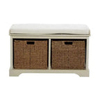 Banc de rangement capitonné blanc, lin, 1 place