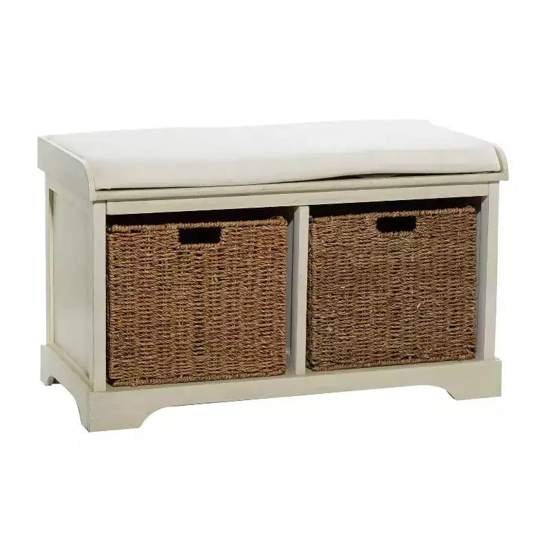 Banc de rangement capitonné blanc, lin, 1 place