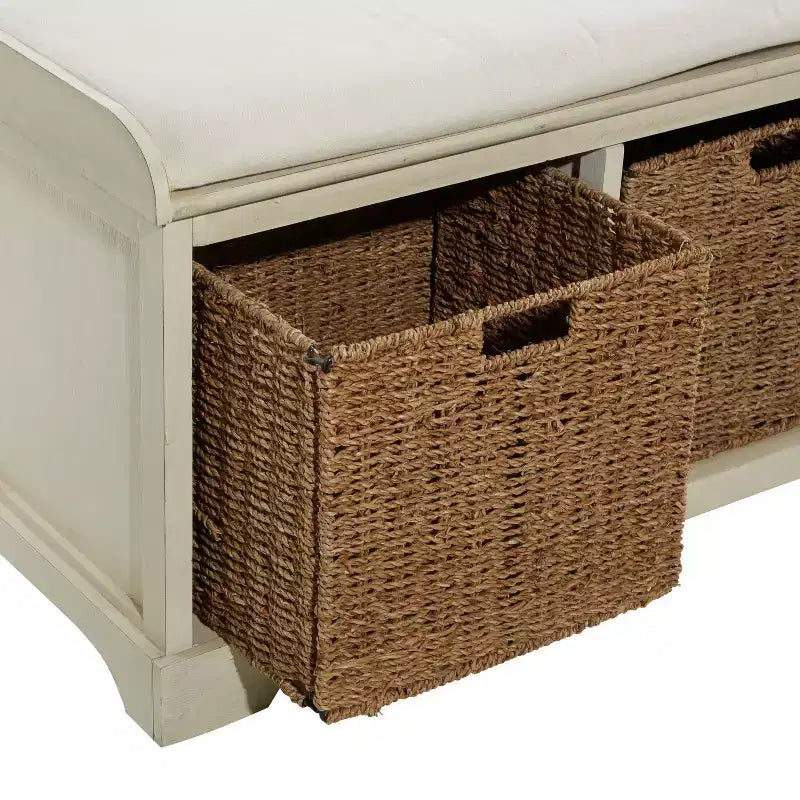 Banc de rangement capitonné blanc, lin, 1 place