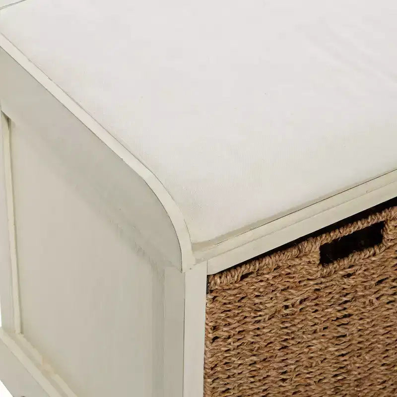 Banc de rangement capitonné blanc, lin, 1 place