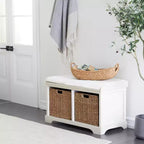Banc de rangement capitonné blanc, lin, 1 place
