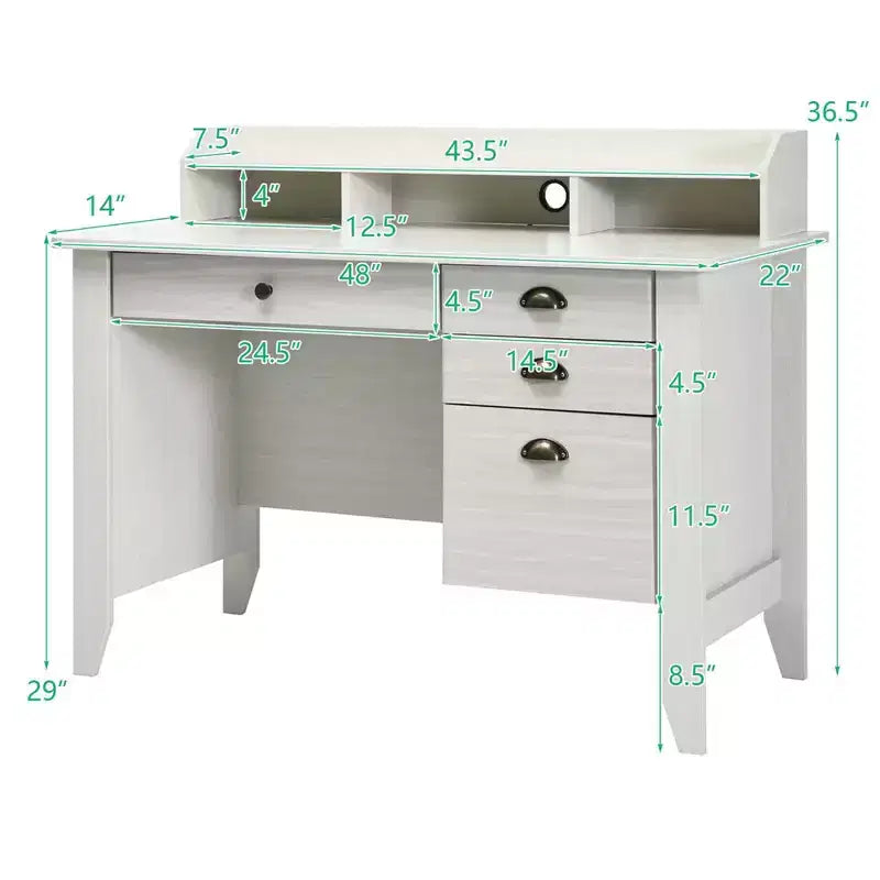 Bureau informatique blanc avec tiroirs, simple