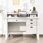 Bureau informatique blanc avec tiroirs, simple