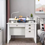 Bureau informatique blanc avec tiroirs, simple