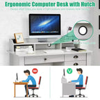 Bureau informatique blanc avec tiroirs, simple