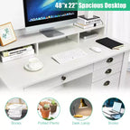 Bureau informatique blanc avec tiroirs, simple