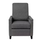 Fauteuil inclinable dossier poussoir en tissu gris / gris clair avec clous décoratifs, une place