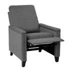 Fauteuil inclinable dossier poussoir en tissu gris / gris clair avec clous décoratifs, une place