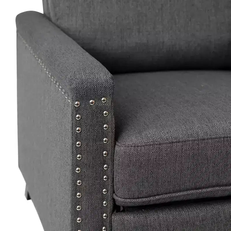 Fauteuil inclinable dossier poussoir en tissu gris / gris clair avec clous décoratifs, une place