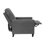Fauteuil inclinable dossier poussoir en tissu gris / gris clair avec clous décoratifs, une place