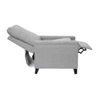 Fauteuil inclinable dossier poussoir en tissu gris / gris clair avec clous décoratifs, une place