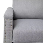 Fauteuil inclinable dossier poussoir en tissu gris / gris clair avec clous décoratifs, une place