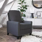 Fauteuil inclinable dossier poussoir en tissu gris / gris clair avec clous décoratifs, une place
