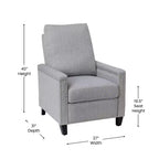 Fauteuil inclinable dossier poussoir en tissu gris / gris clair avec clous décoratifs, une place