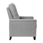 Fauteuil inclinable dossier poussoir en tissu gris / gris clair avec clous décoratifs, une place