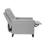 Fauteuil inclinable dossier poussoir en tissu gris / gris clair avec clous décoratifs, une place
