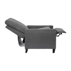 Fauteuil inclinable dossier poussoir en tissu gris / gris clair avec clous décoratifs, une place