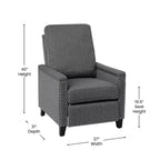 Fauteuil inclinable dossier poussoir en tissu gris / gris clair avec clous décoratifs, une place