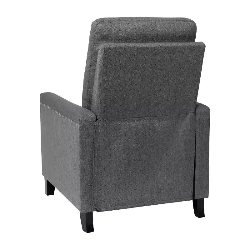Fauteuil inclinable dossier poussoir en tissu gris / gris clair avec clous décoratifs, une place