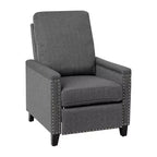 Fauteuil inclinable dossier poussoir en tissu gris / gris clair avec clous décoratifs, une place