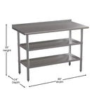 Table de préparation de cuisine en acier inoxydable argenté à 2 étagères, 1 personne