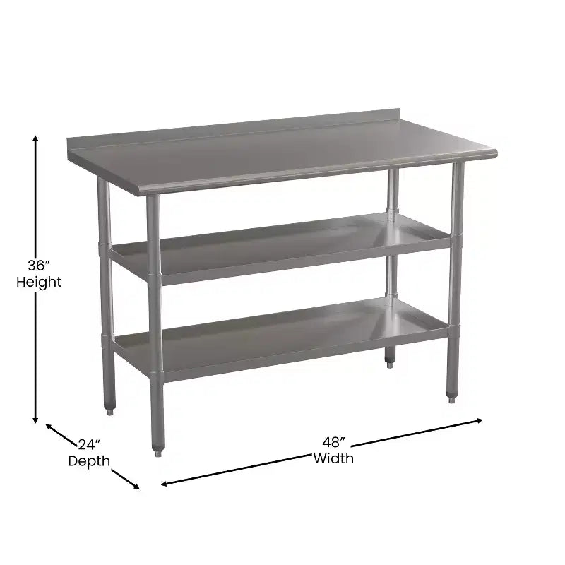 Table de préparation de cuisine en acier inoxydable argenté à 2 étagères, 1 personne