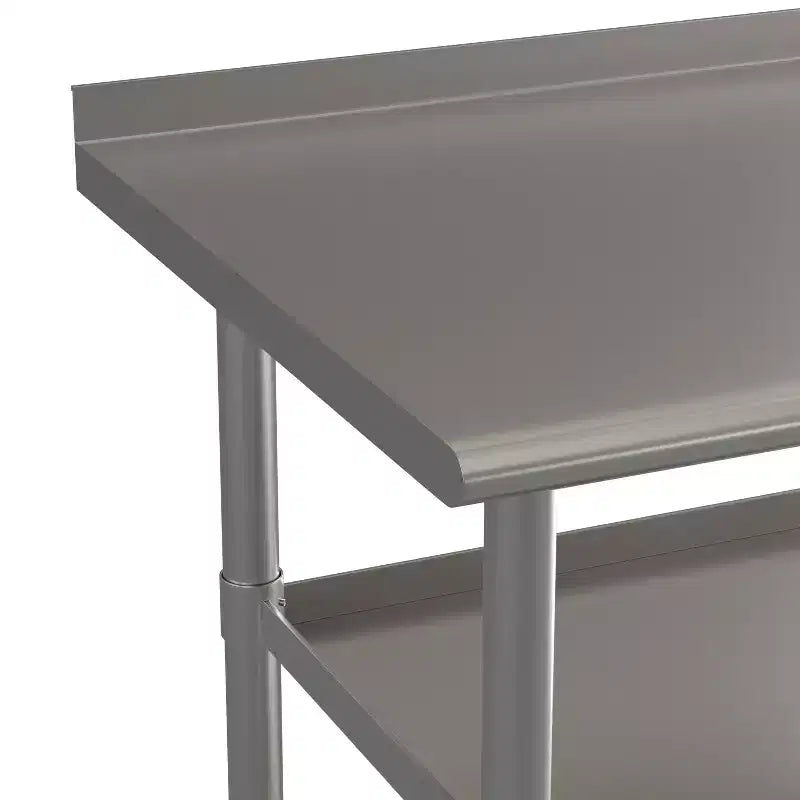 Table de préparation de cuisine en acier inoxydable argenté à 2 étagères, 1 personne